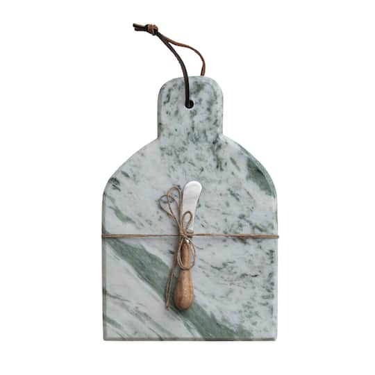 Hello Honey 12" x 8" Green Marble Cutting Board with Knife